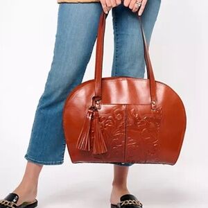 Patricia Nash Miranda Round Leather Large Shoulder Bag Cinnamon